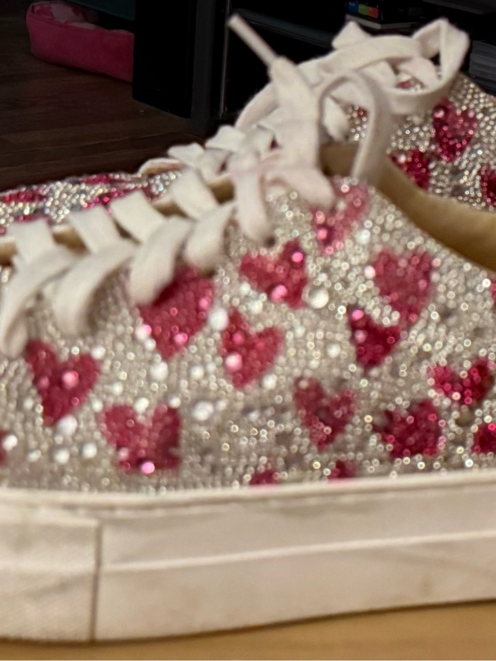 Betsey Johnson Pink Crystal Heart Embellished Platform Sneakers - Picture 2 of 6